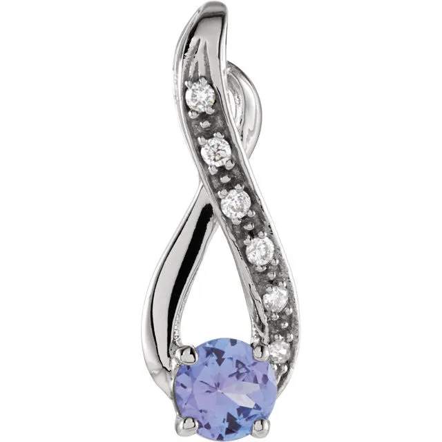 14k White Gold Tanzanite & .04 CTW Diamond Pendant
