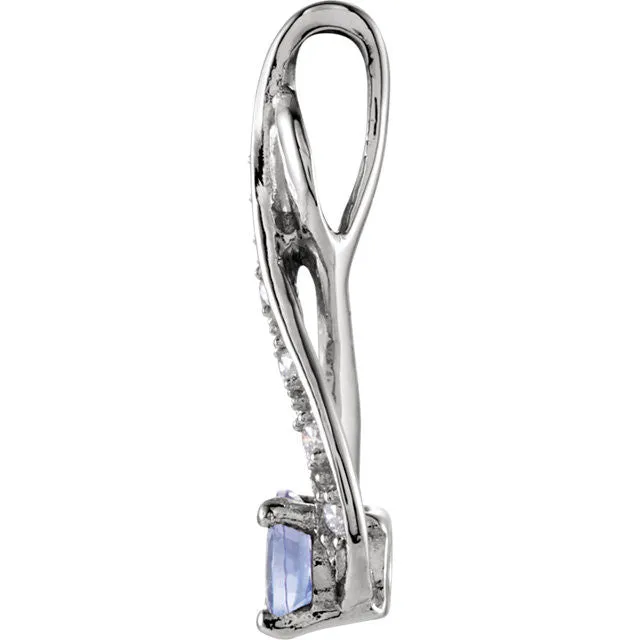 14k White Gold Tanzanite & .04 CTW Diamond Pendant