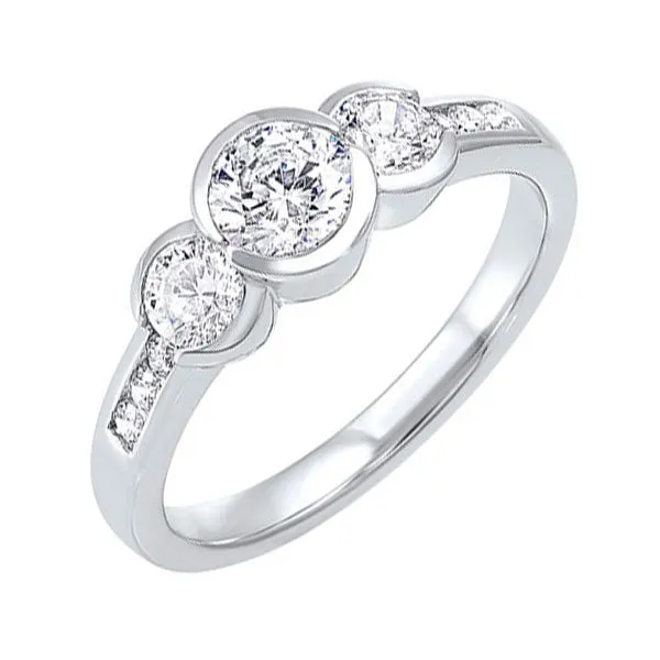 14KT White Gold & Diamond Classic Book 3 Stone Fashion Ring  - 2 ctw