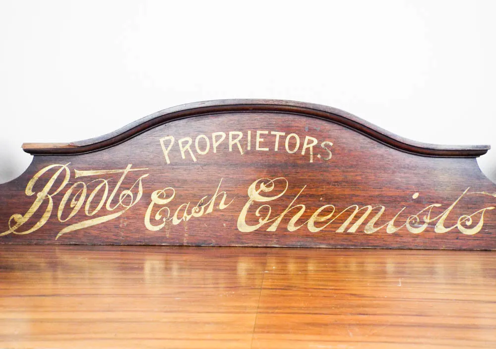 Antique Advertising Boots Cash Chemists Vintage Wood Sign