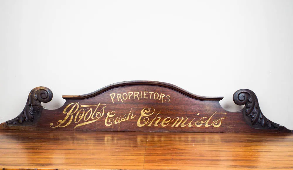 Antique Advertising Boots Cash Chemists Vintage Wood Sign