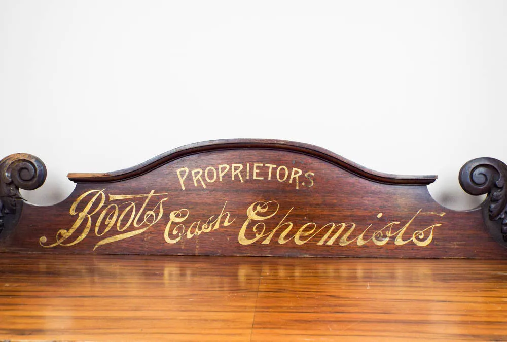 Antique Advertising Boots Cash Chemists Vintage Wood Sign