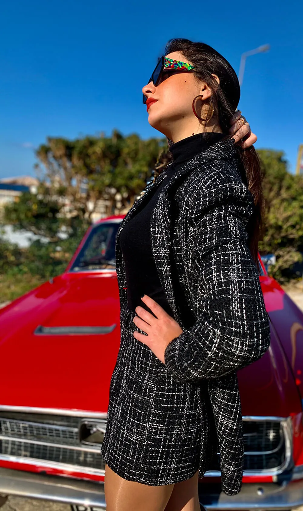 Black and White Tweed Blazer and Short Suit