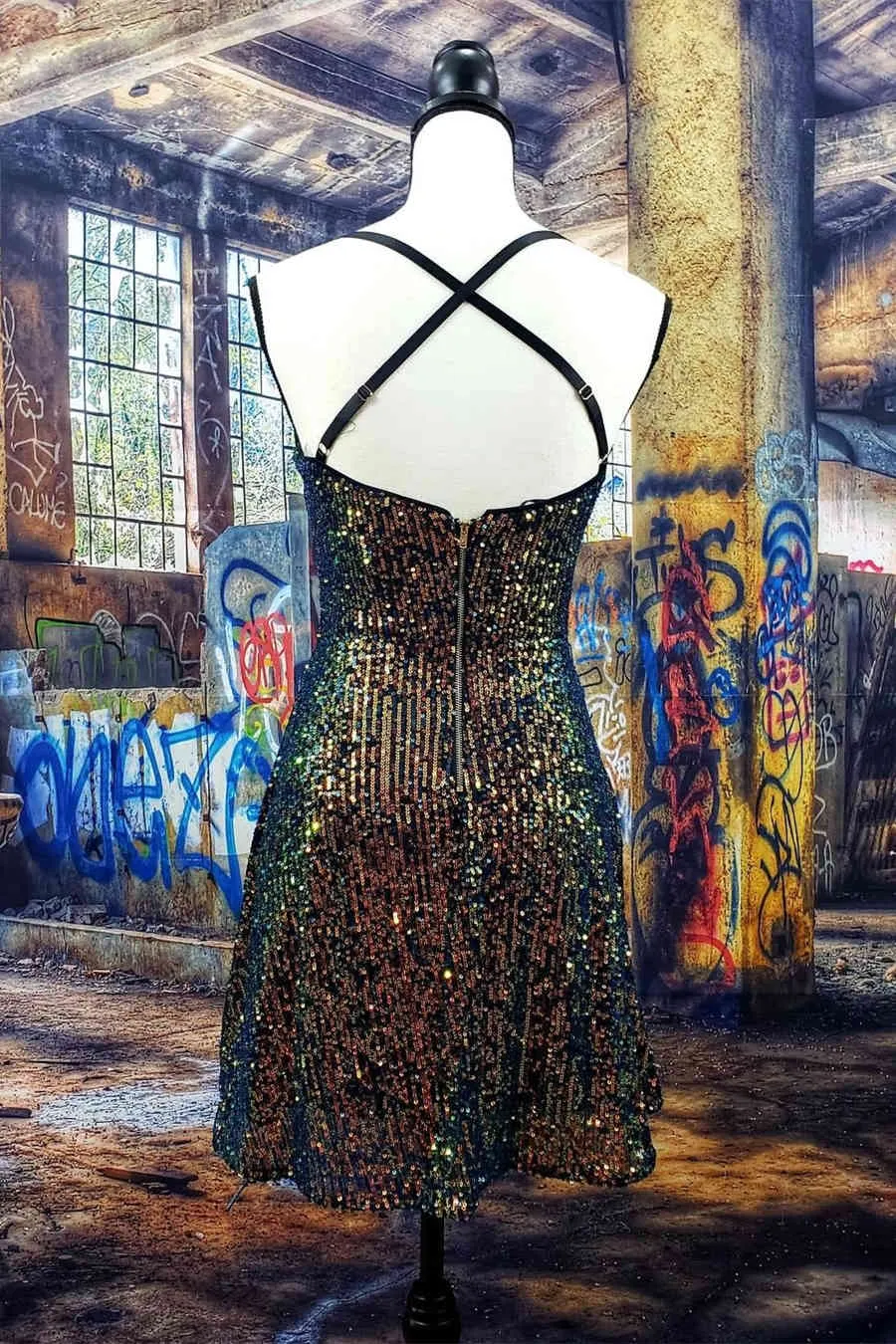 Criss Cross Back Ombre Sequind Short Homecoming Dress