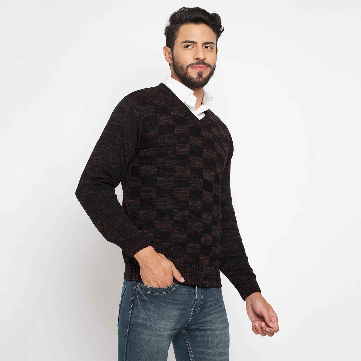 Duke Stardust Men Full Sleeve V Neck Sweater (SDS651R)