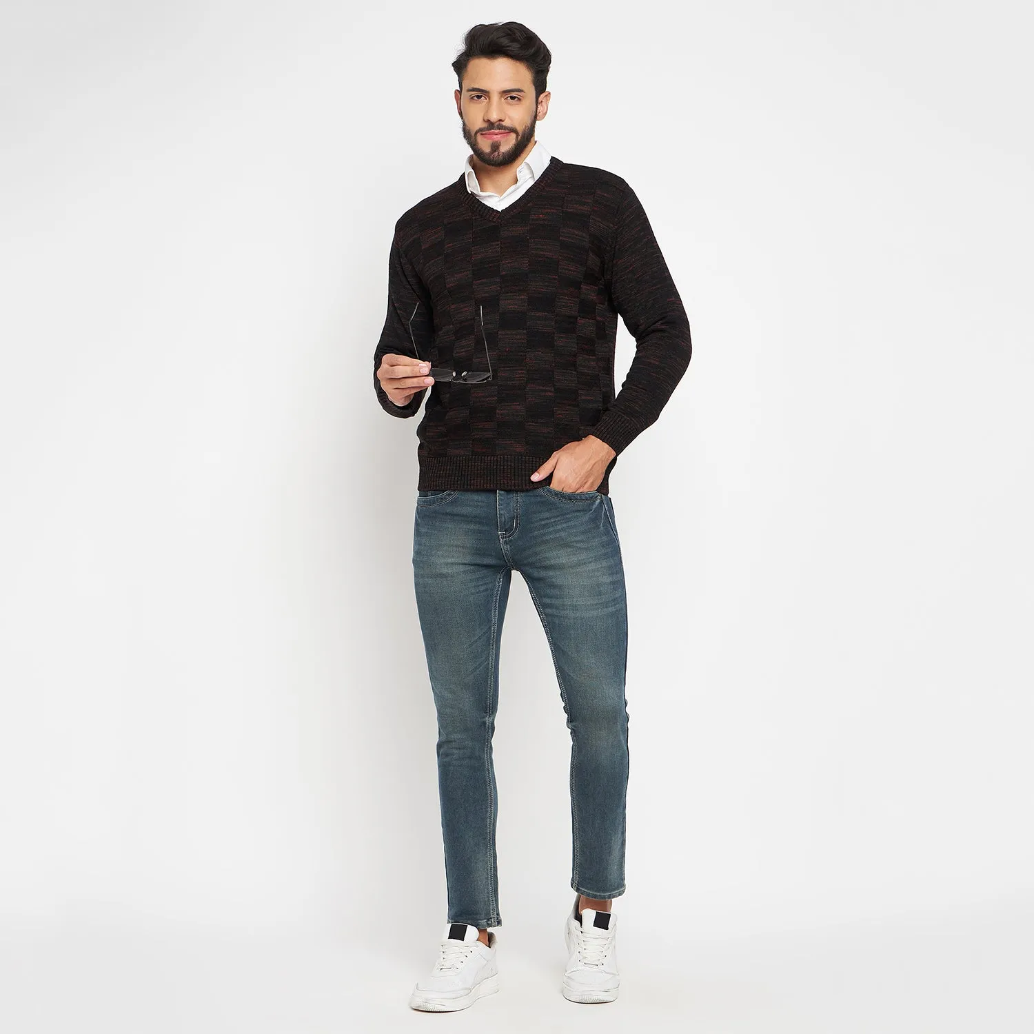 Duke Stardust Men Full Sleeve V Neck Sweater (SDS651R)