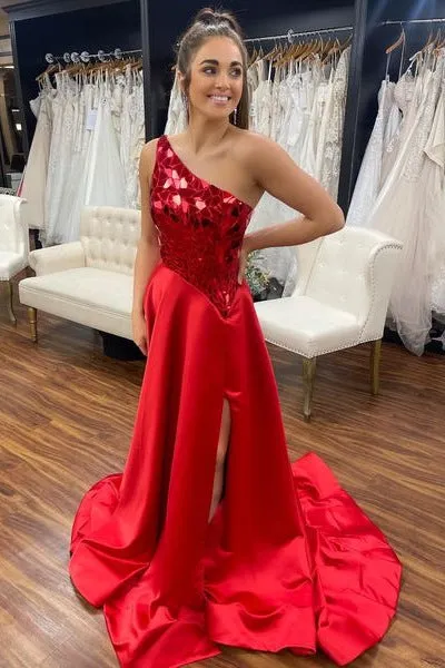 Gorgeous Cut Mirror Sequined Top Red Long Party Dress