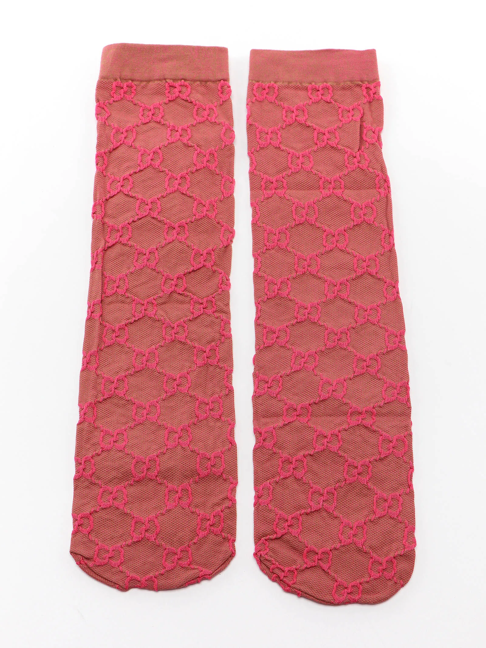 Gucci GG Lit Poppery Knee Socks in Pink and Beige