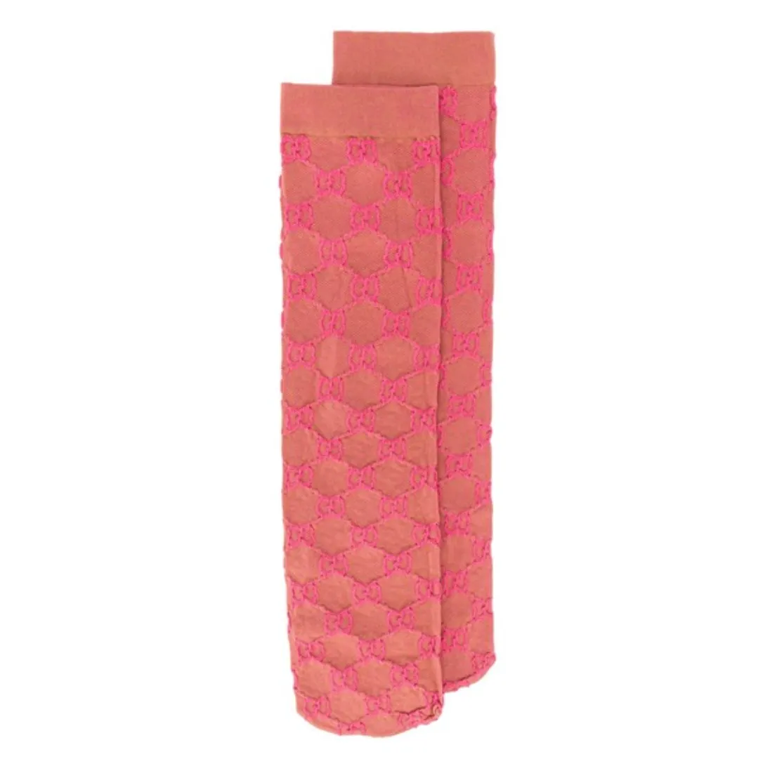 Gucci GG Lit Poppery Knee Socks in Pink and Beige