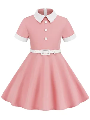 Kids Little Girls' Dress Peter Pan Solid Color Cotton 1950S Vintage Dress