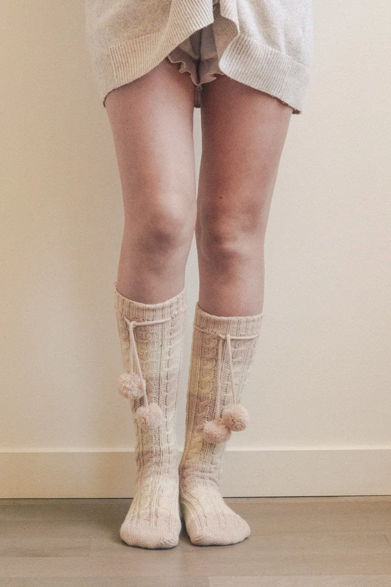 Knee High Striped Pom Socks