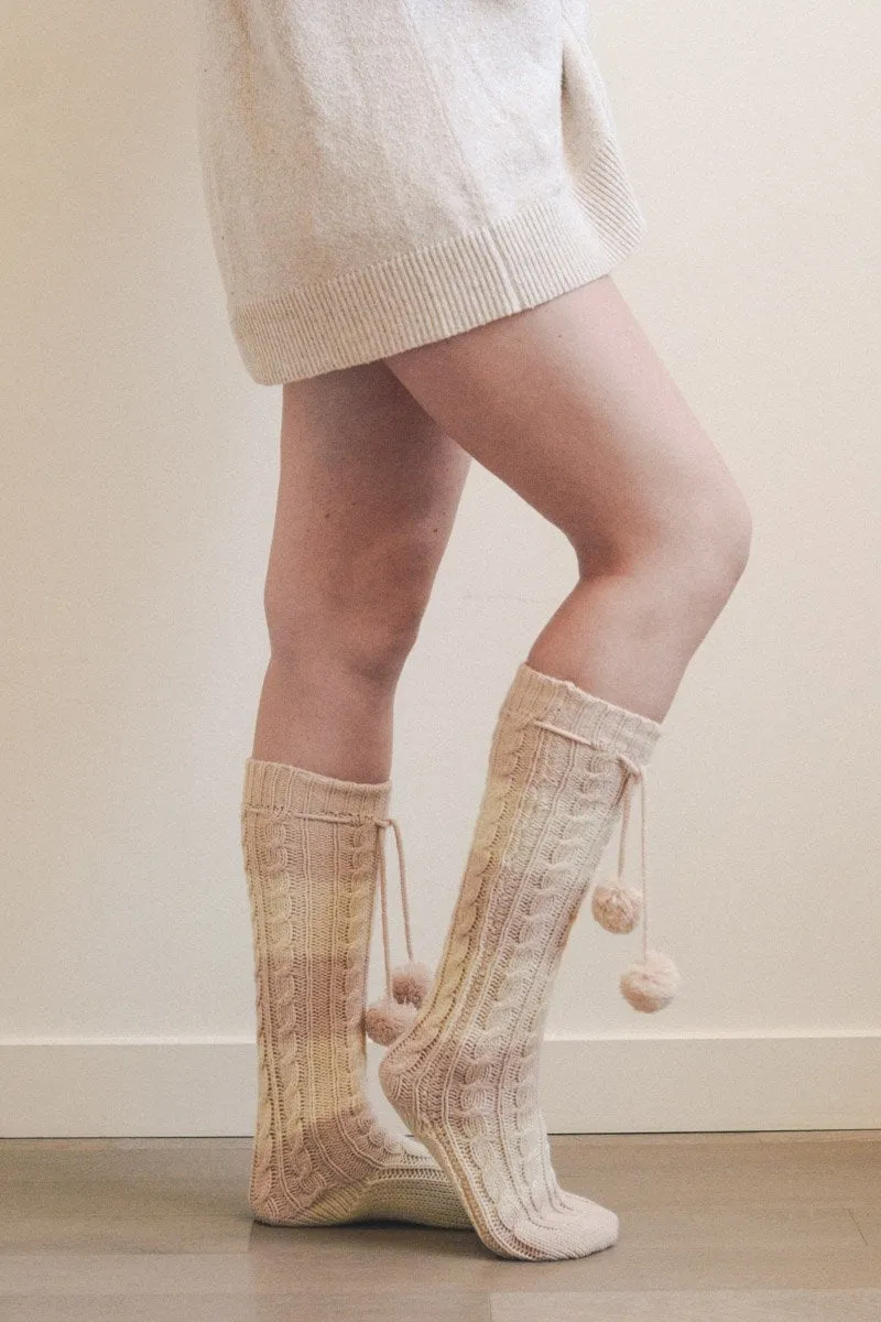 Knee High Striped Pom Socks