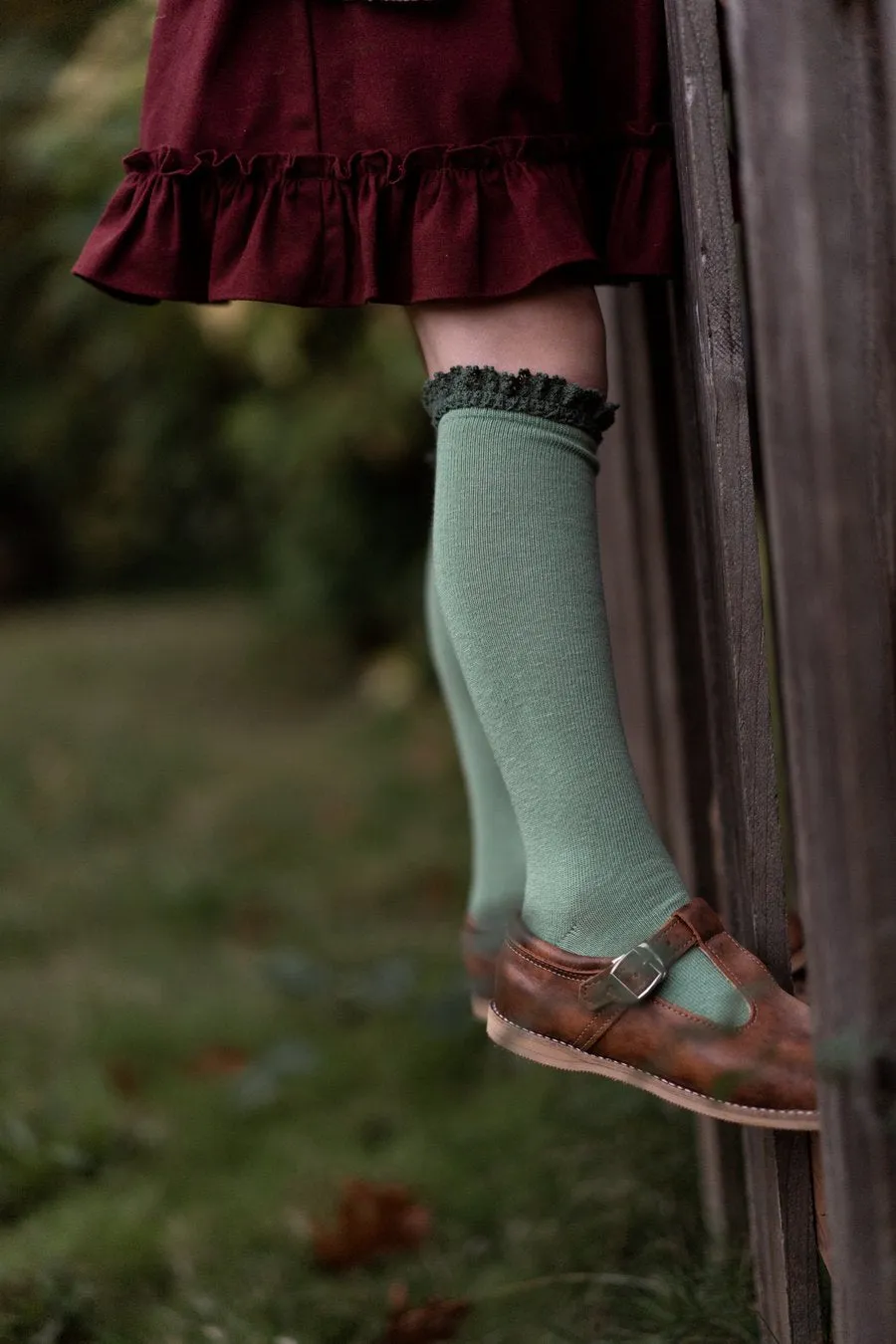 Little Stocking Co Lace Top Knee High Socks - Spearmint