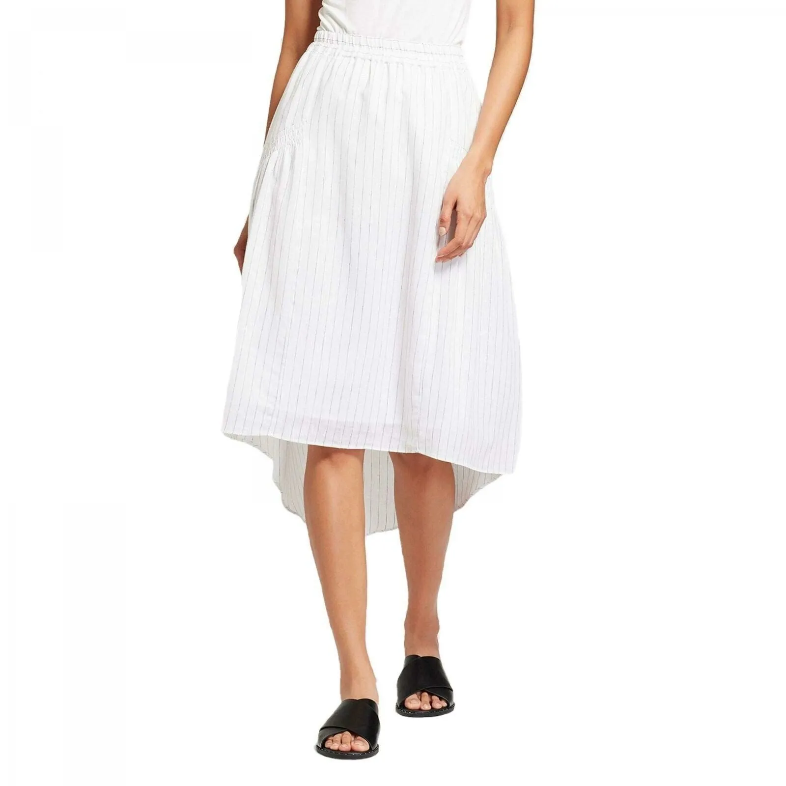 Mossimo Women's Linen Blend Striped High Low Smocked Skirt