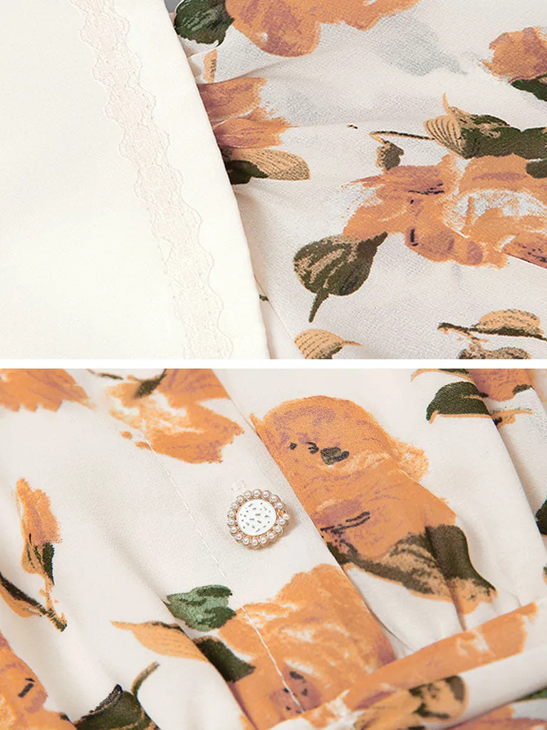 Orange Rose Chelsea Collar Puff Sleeve 1940S Dress