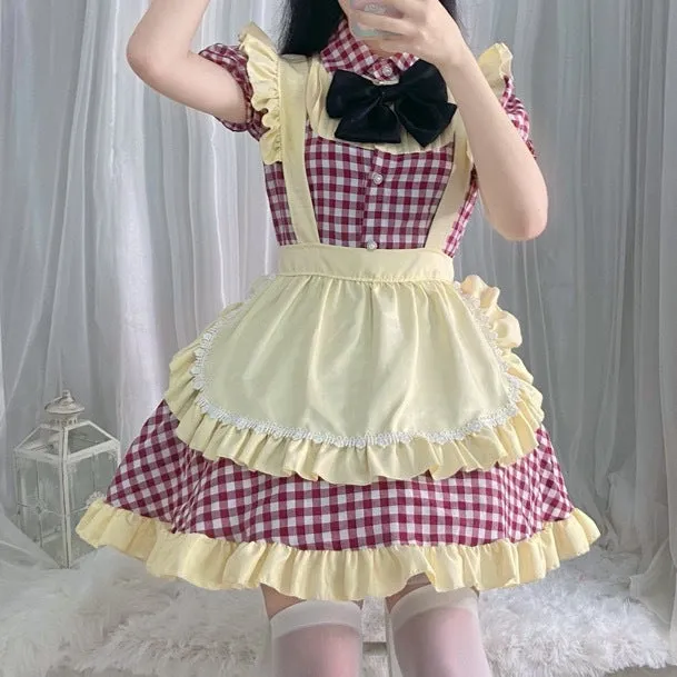 Plaid Ruffle Apron Maid Dress