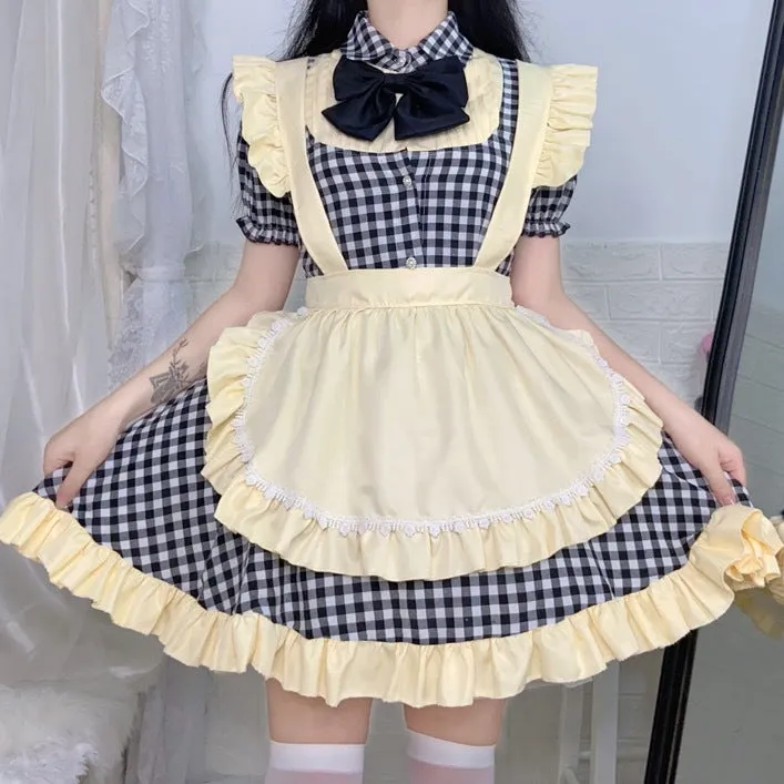 Plaid Ruffle Apron Maid Dress