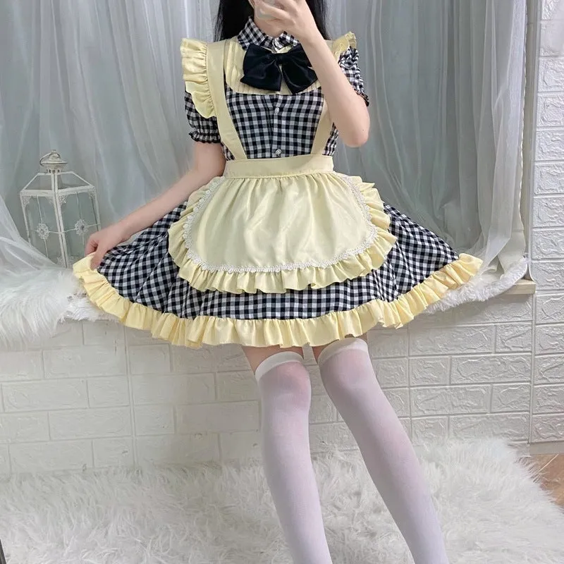Plaid Ruffle Apron Maid Dress