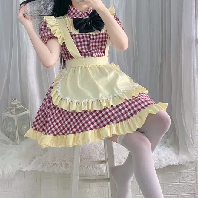 Plaid Ruffle Apron Maid Dress