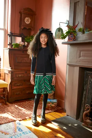 Porter Navy Waffle Knit Top & Green Stripe Dress