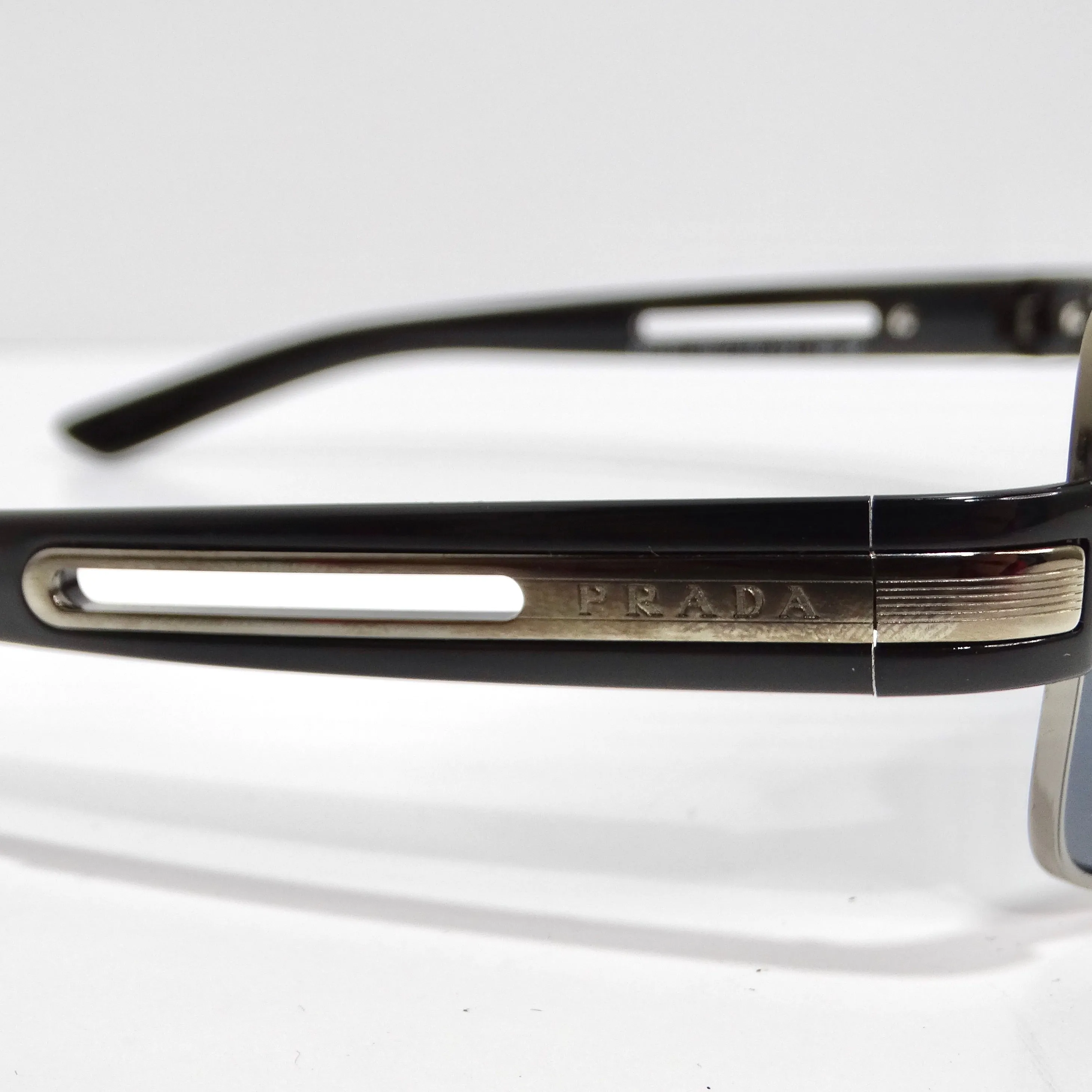 Prada 1990s Black Silver Tone Aviator Sunglasses