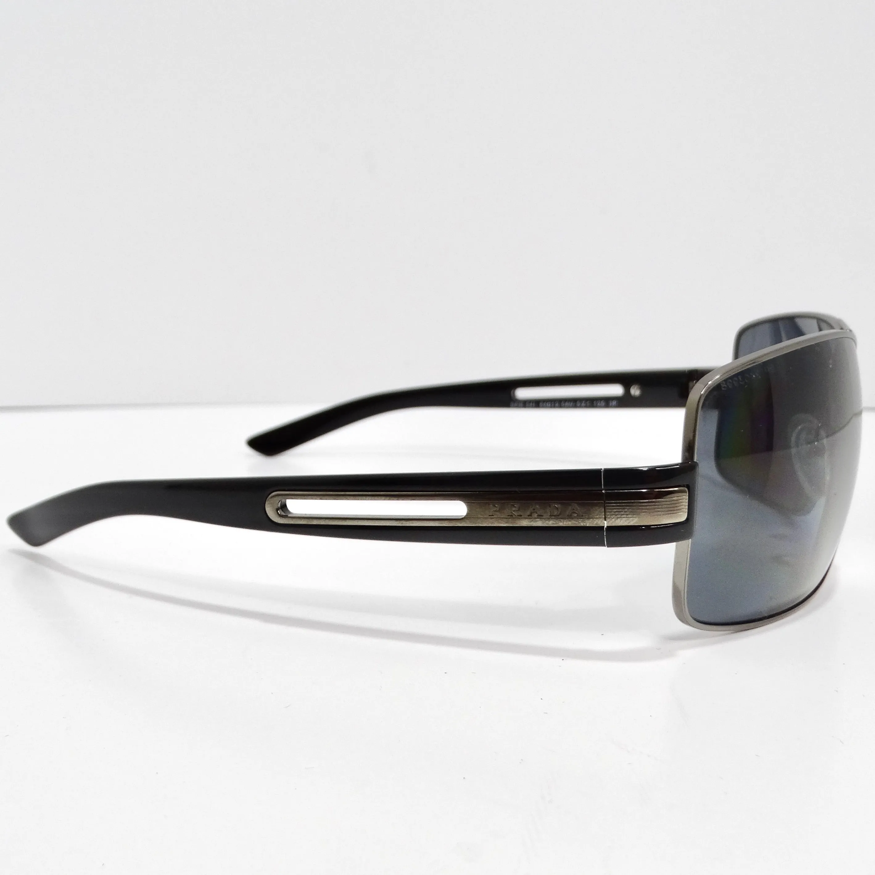 Prada 1990s Black Silver Tone Aviator Sunglasses