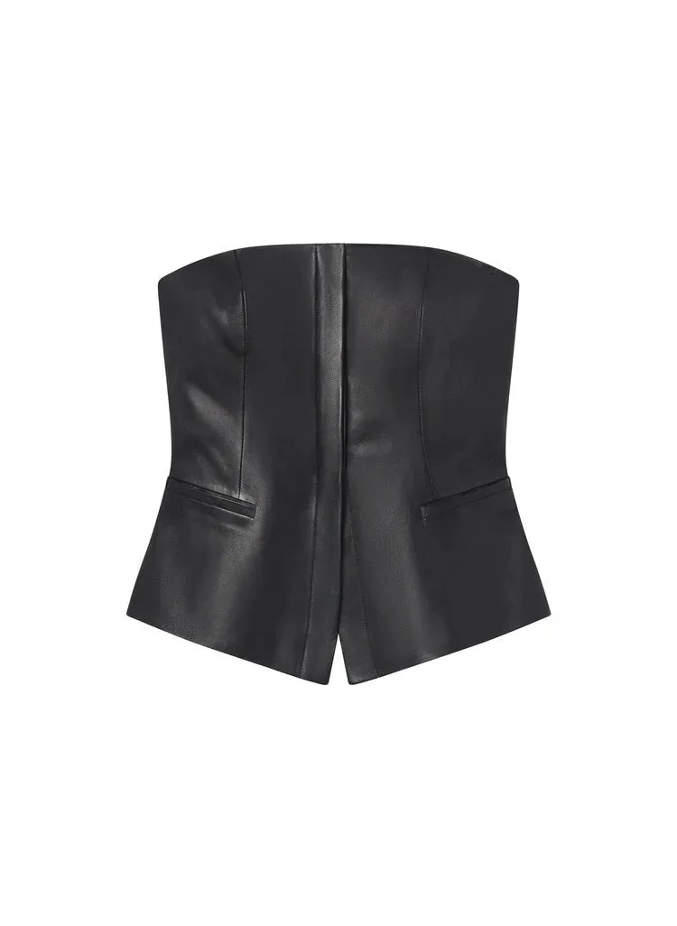 Renee Strapless Leather Top in Black