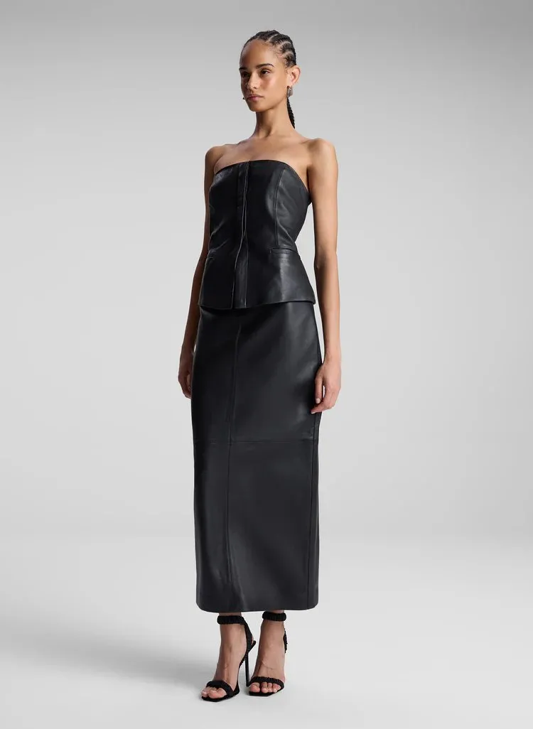 Renee Strapless Leather Top in Black