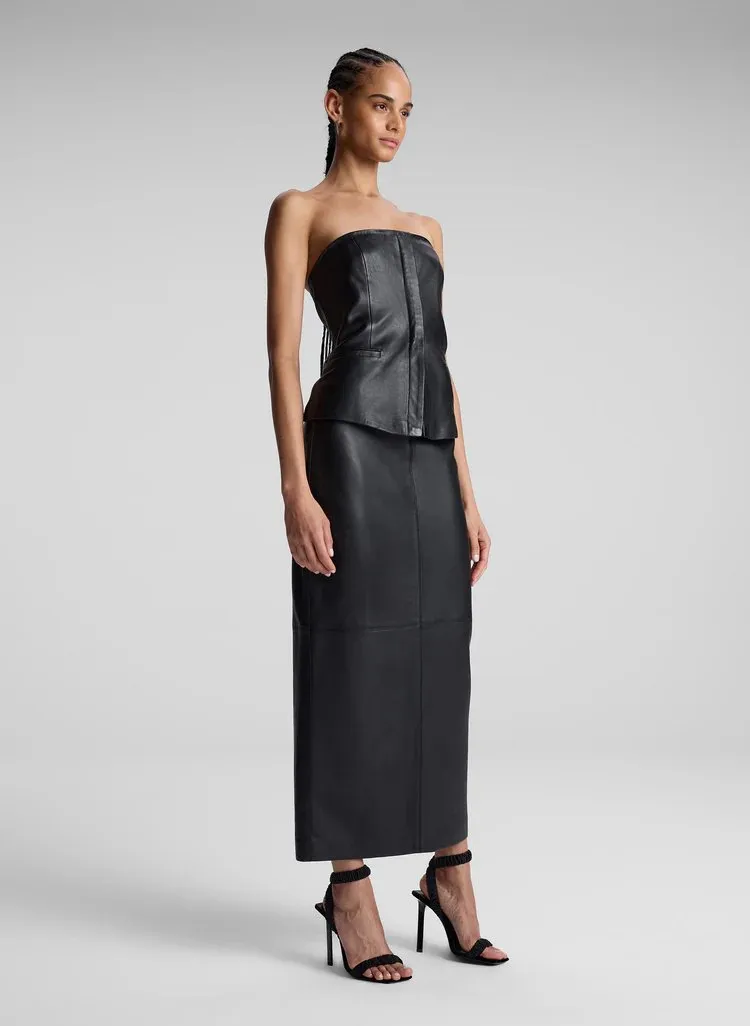 Renee Strapless Leather Top in Black