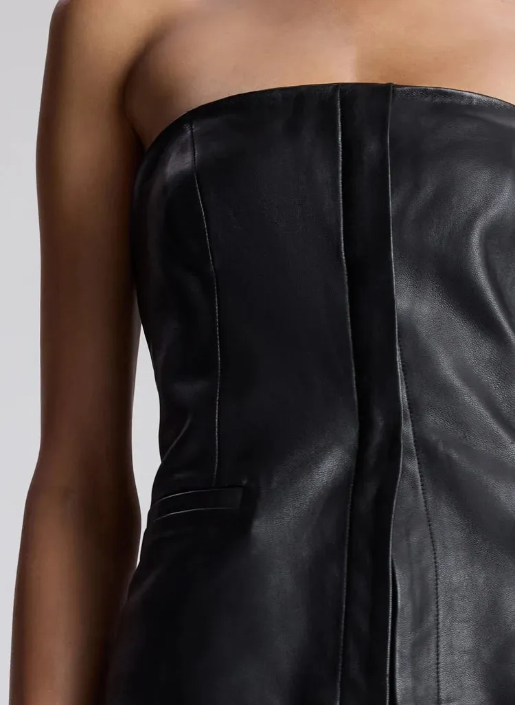 Renee Strapless Leather Top in Black