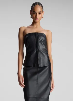 Renee Strapless Leather Top in Black