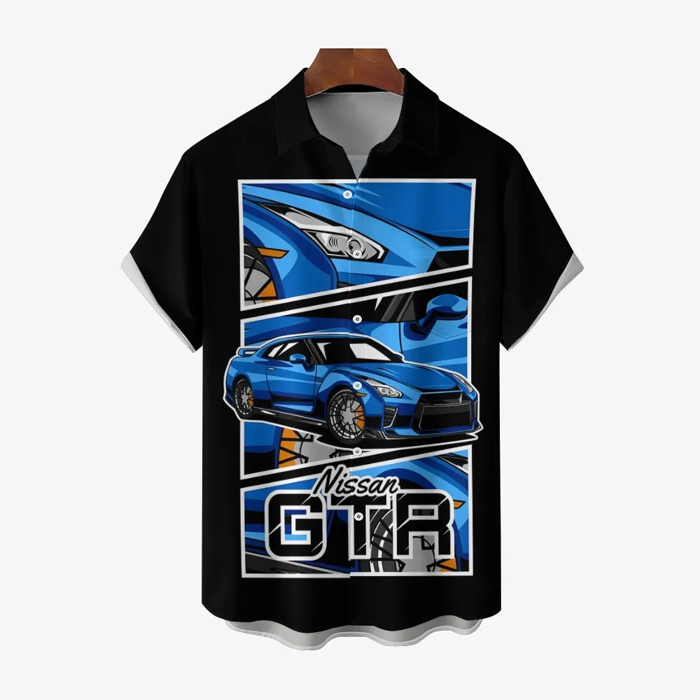Retro Sports Car GTR Print Casual Short Sleeve Shirt 2404000482