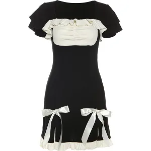 Ribbon Bow Ruffle Slim Dress