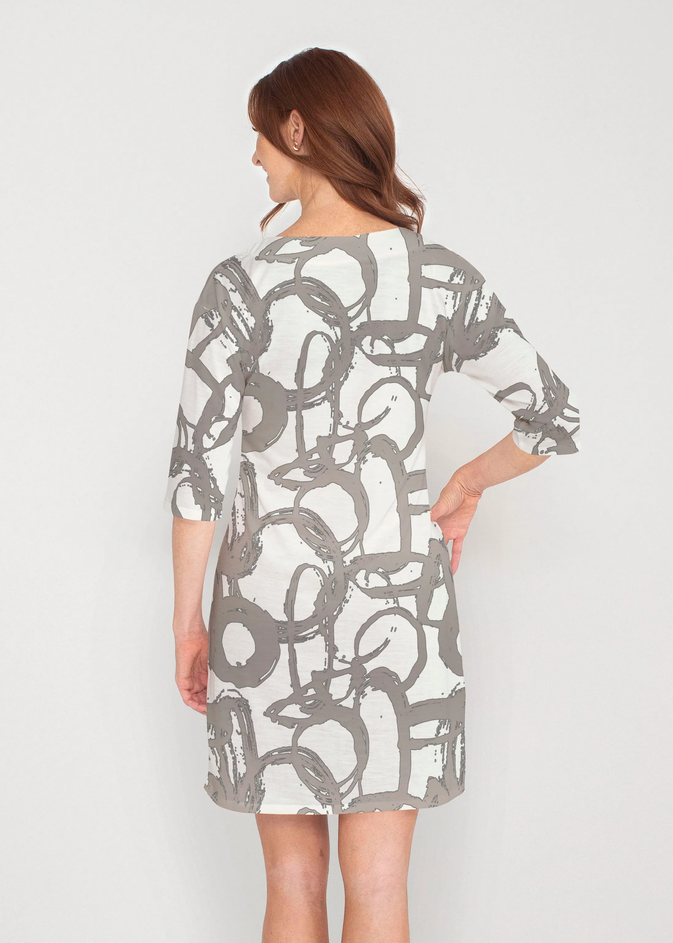 Round About (16261) ~ Drop Shoulder 3/4 Sleeve V-Neck Dress