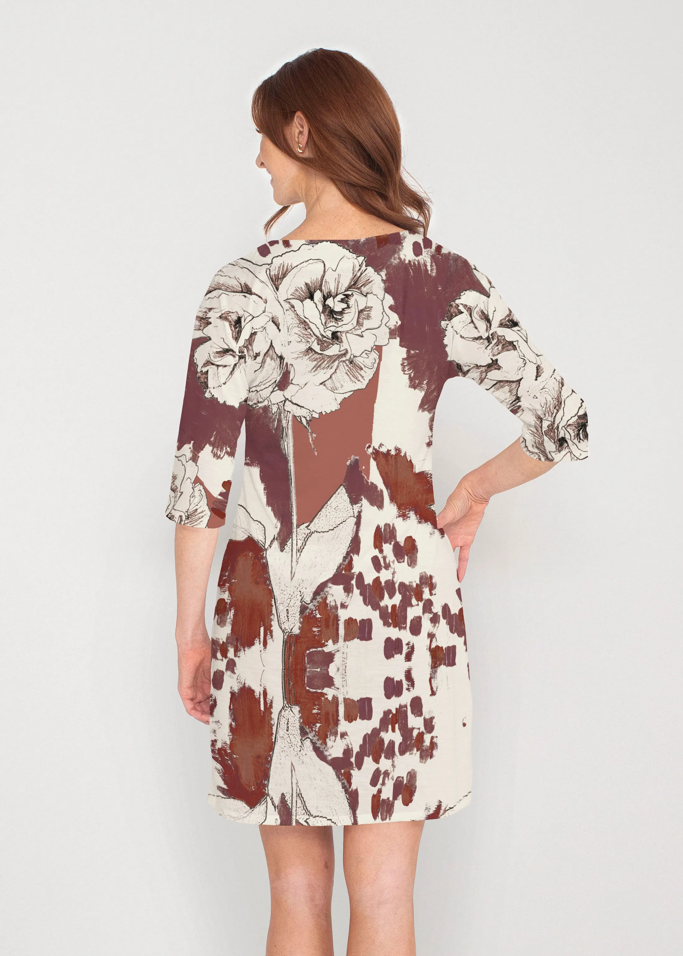Rusty Rose (8062) ~ Lucy 3/4 Sleeve V-Neck Dress