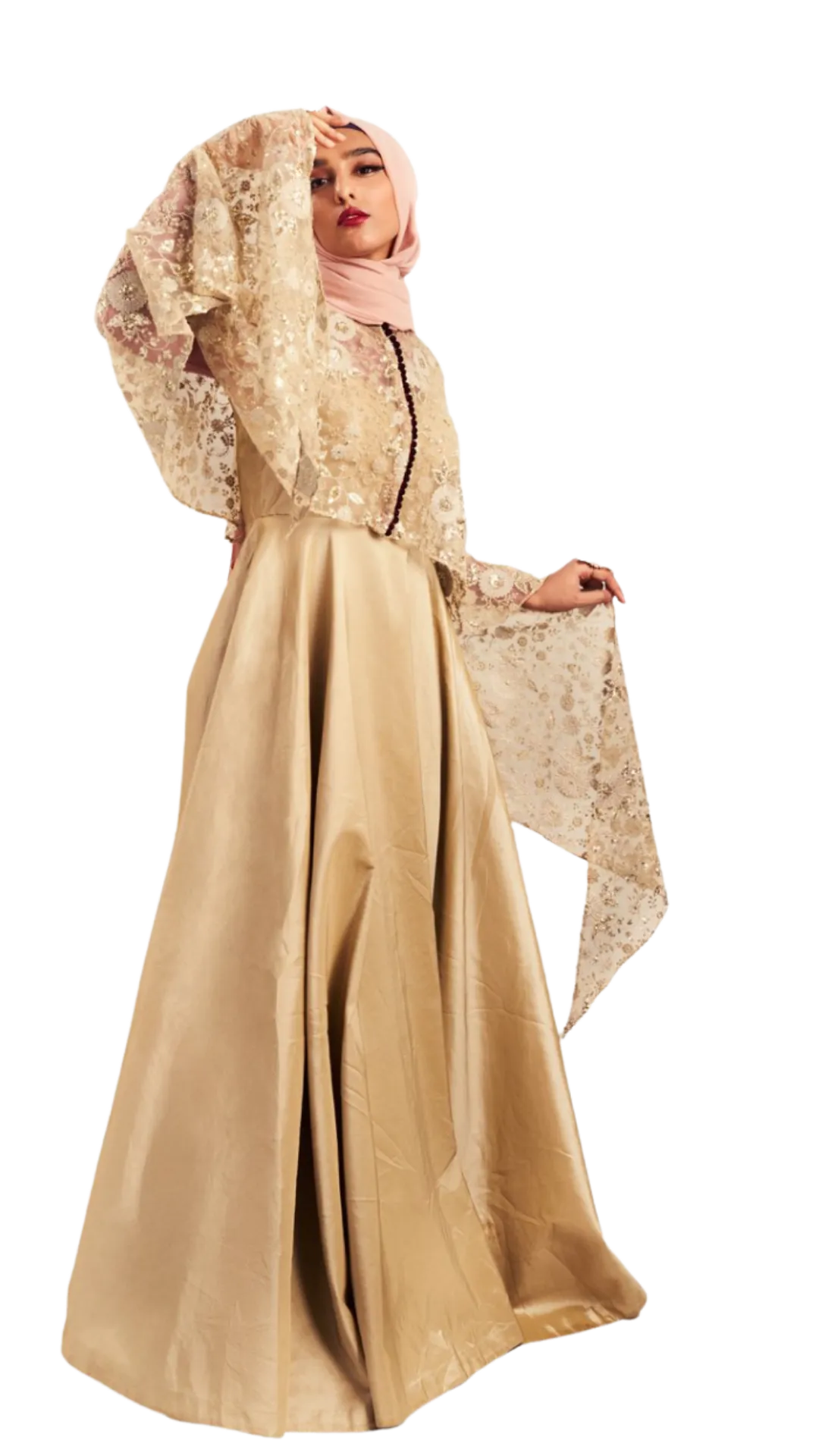 SAMPLE SALE: Champagne Lace Cape Gown