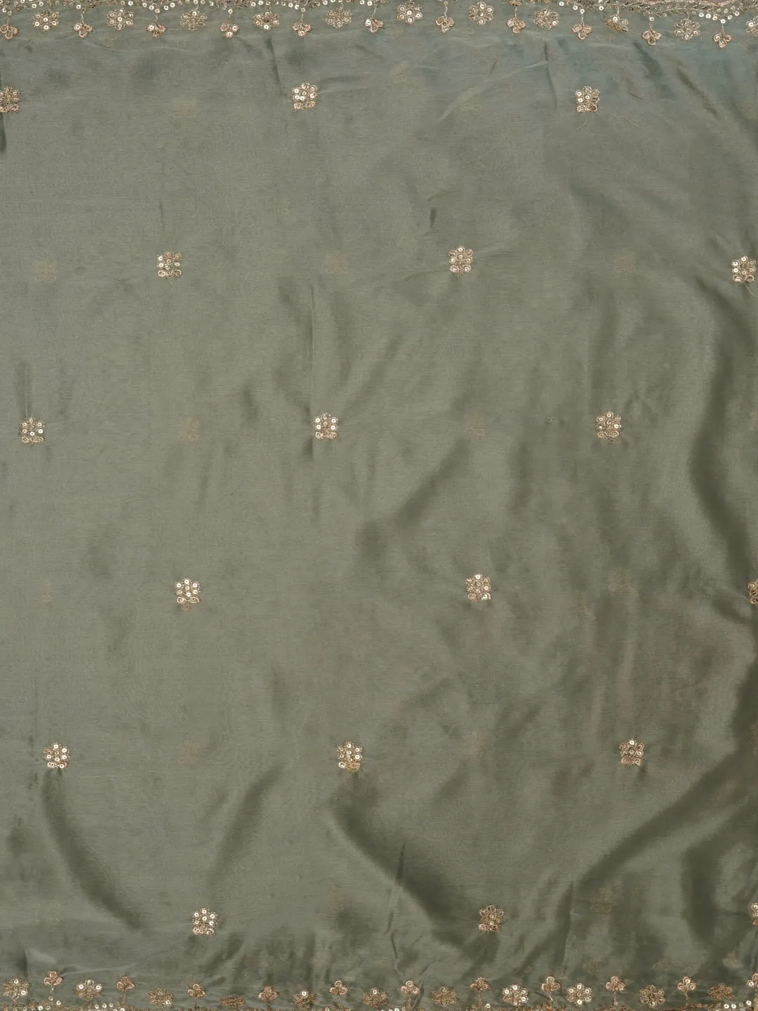 Sea Green Floral Printed Embellished Cotton Dress Material with Dupatta