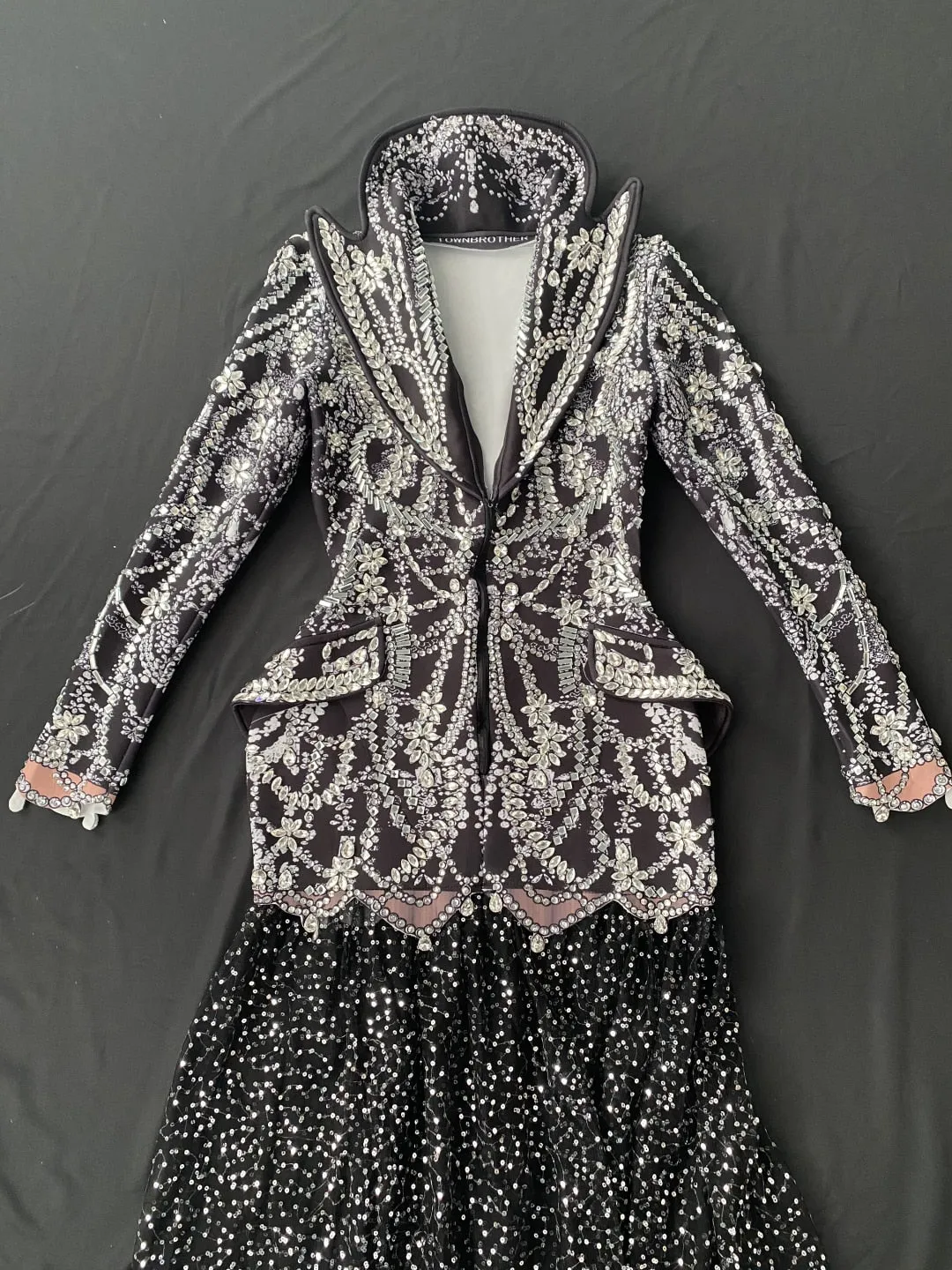 Sequin Diamond Pattern Print Bodycon Black Dress