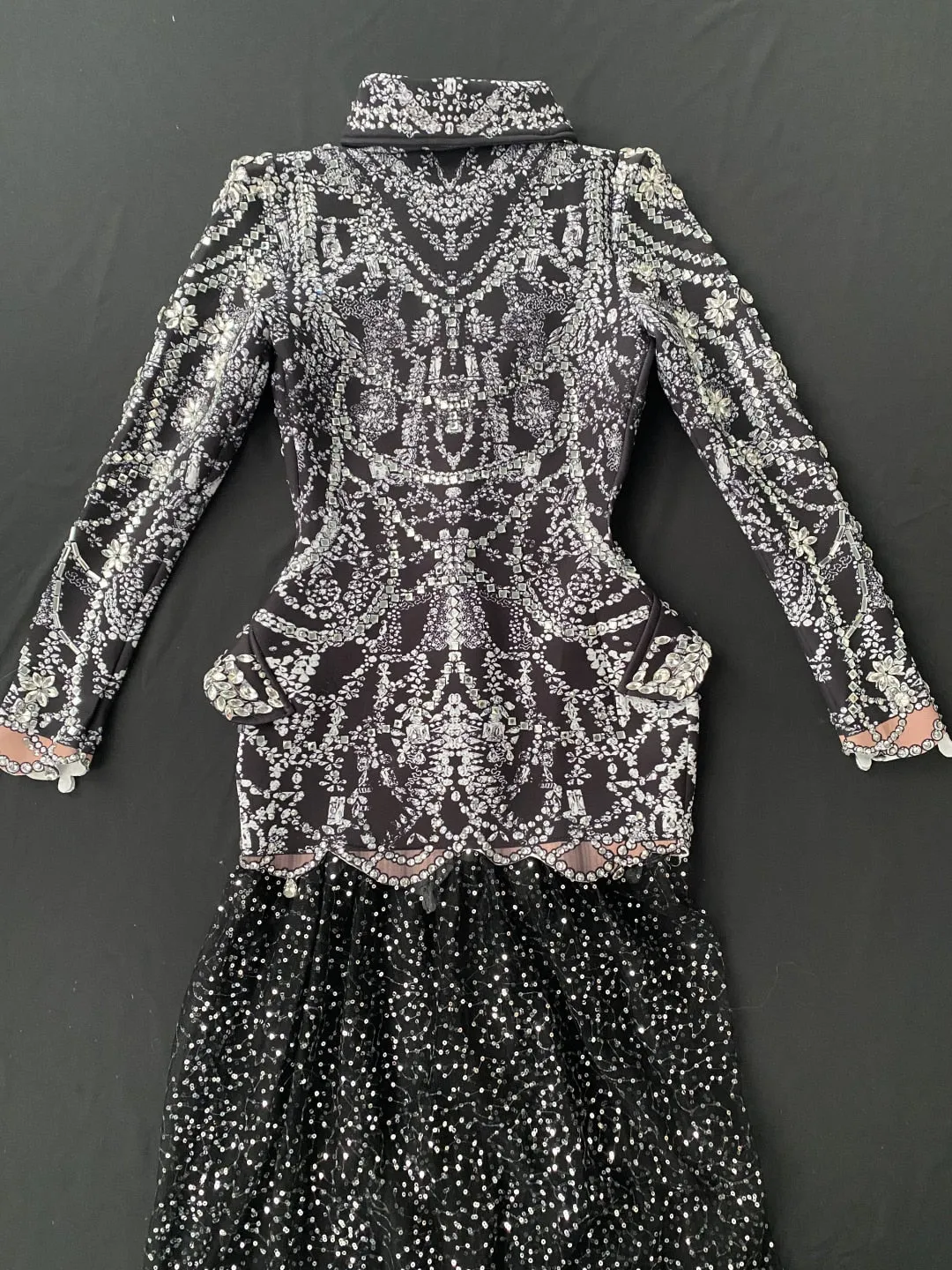 Sequin Diamond Pattern Print Bodycon Black Dress