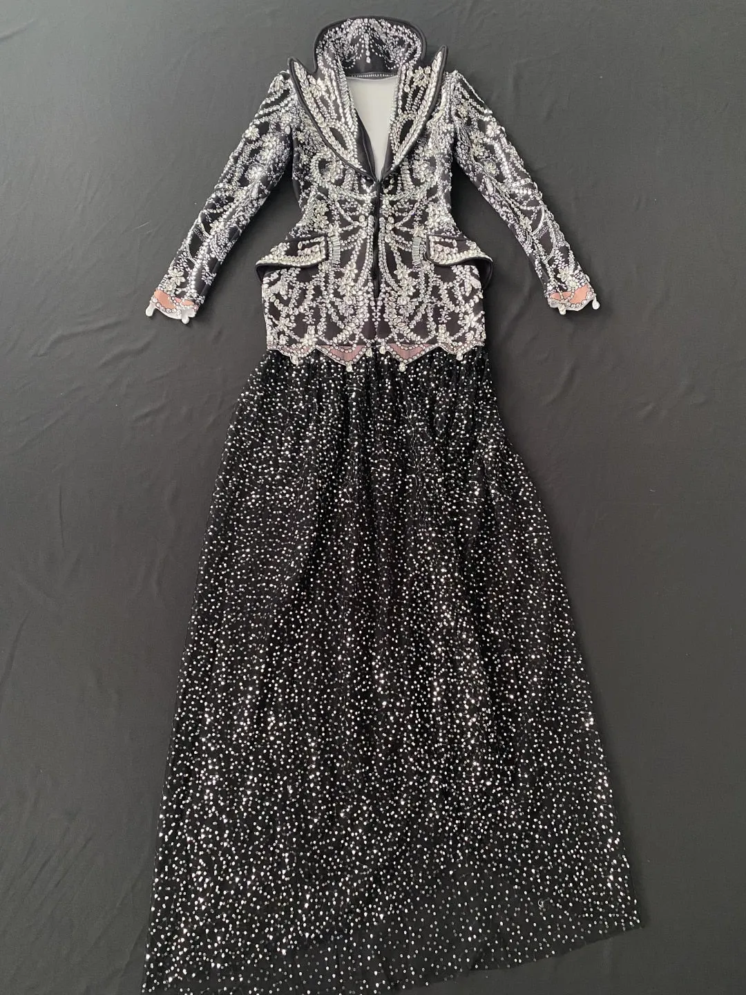 Sequin Diamond Pattern Print Bodycon Black Dress