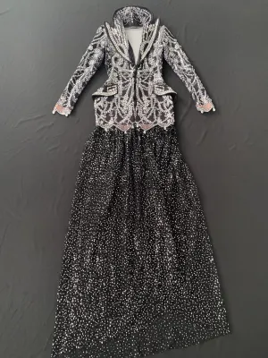 Sequin Diamond Pattern Print Bodycon Black Dress