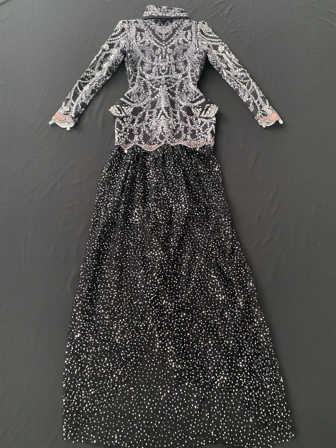 Sequin Diamond Pattern Print Bodycon Black Dress