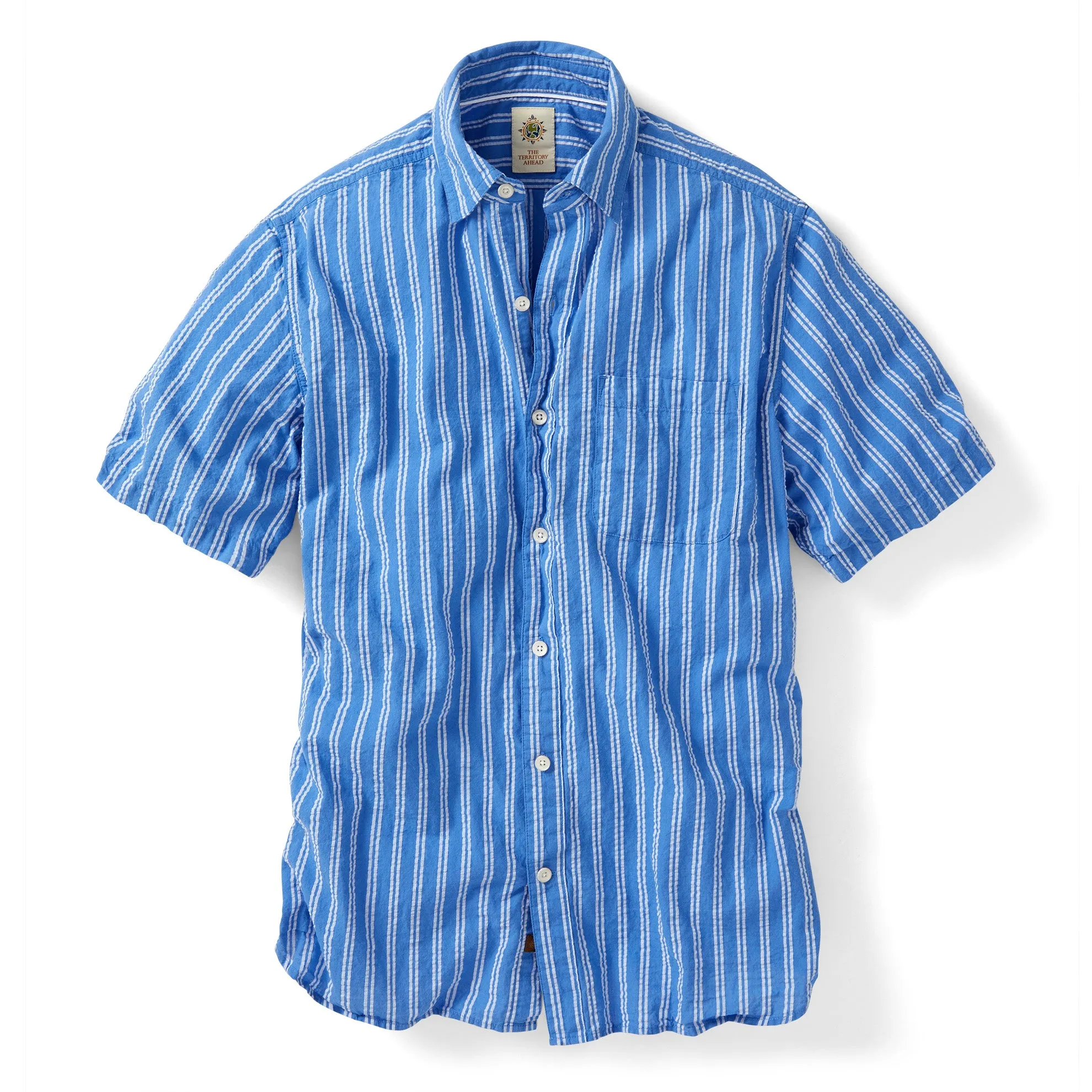 Short Sleeve Harbor Island Striped Seersucker - Tall