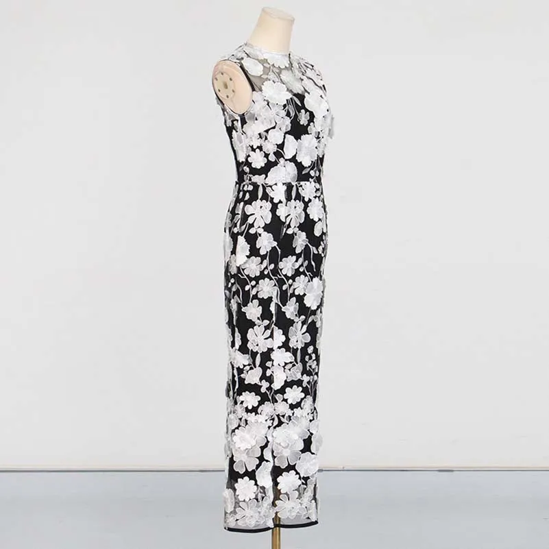 Sleeveless 3D Floral Cocktail Midi Dress