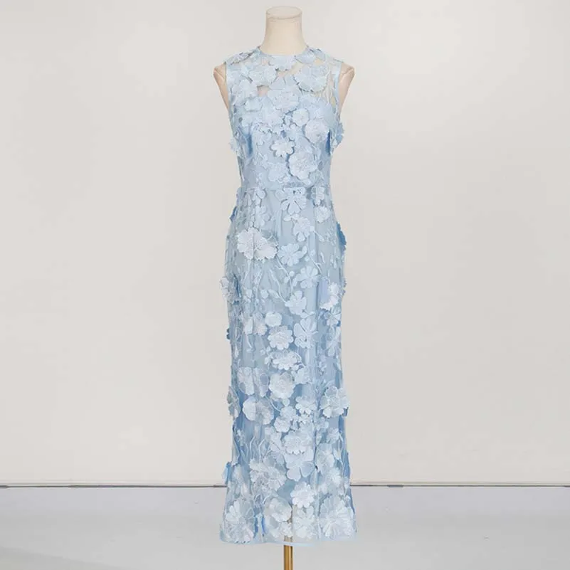 Sleeveless 3D Floral Cocktail Midi Dress