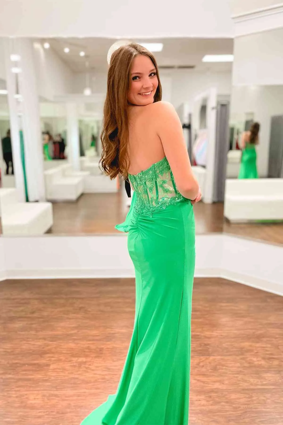 Sweetheart Corset Lace Hot Pink Long Prom Dress with Slit