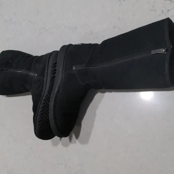 UGG BLACK SUEDE TALL EMBROIDERED BOOTS
