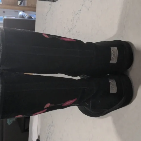 UGG BLACK SUEDE TALL EMBROIDERED BOOTS