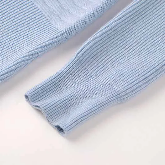 Women Light Blue button-up knitted minidress Ribbed Dress Fine-ribbed Dress