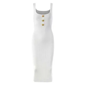 Women's Knitted Midi Dress in Black, White